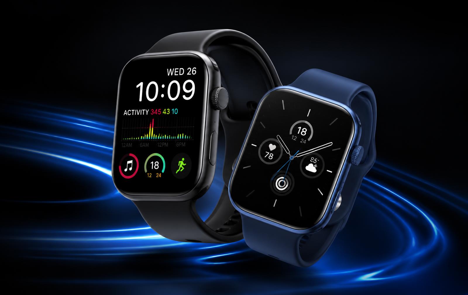 Smartwatches modernos com telas acesas